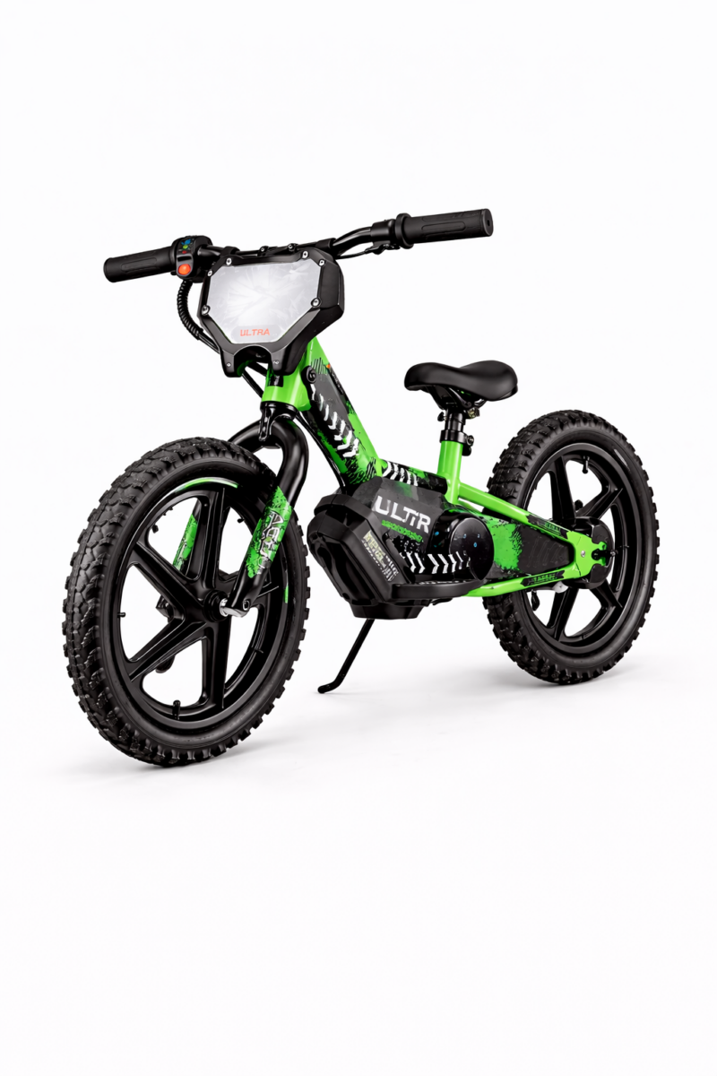 24 VOLT ELEKTRISCHE LOOPFIETS MET 16 INCH WIELEN, ELEKTRISCHE MOTOR - GROEN