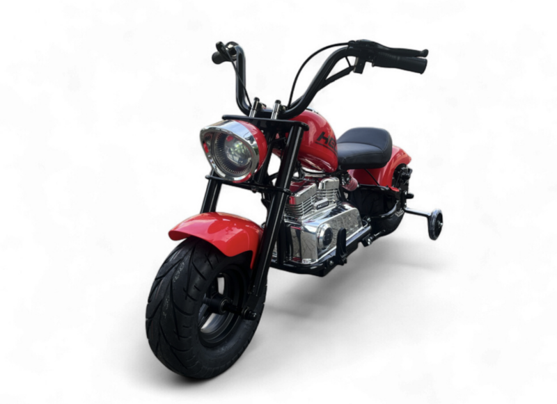 CHOPPER WARRIOR, 24 VOLT ELEKTRISCHE KINDERMOTOR MET LUCHTBANDEN EN KUNSTLEREN ZADEL!